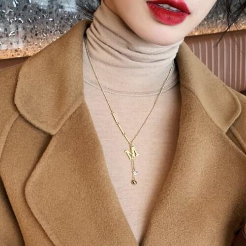 2021 new design sense M letter tassel titanium steel color fast necklace fashion luxury womens neck chain party sweater chain