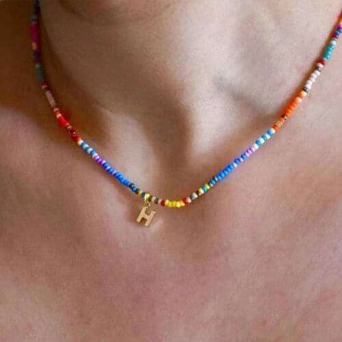 2021 Personalized Initial Stainless Steel Letter Pendant Necklace Color Beads Mix And Match Bohemian Accessories Gift For Friend