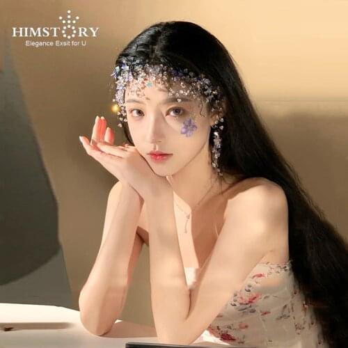 HIMSTORY Fairy Handmade Colorful Star Wedding Headbands Girls Black Wine Hair Accessory Prom Party Engagement Head Jewelries