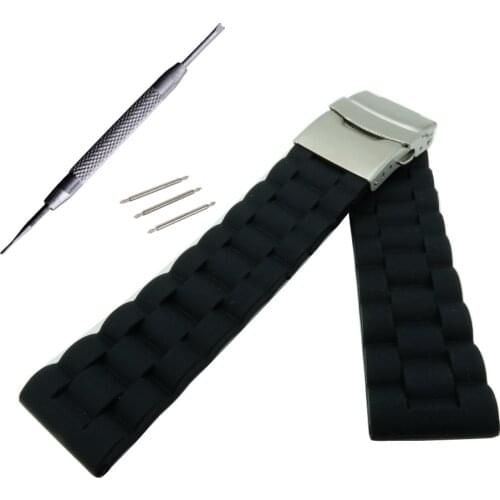 20 22 mm Rubber Watch Band Strap Straight End Bracelet Stainless Steel Double Folding Clasp Watchband For Any watchband