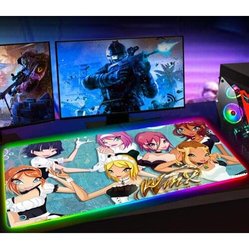 RGB Cute Winx Clubs Mouse Pad XXL Mousepad Alfombrilla Raton Keyboard Pad Mause Pad Rubber No-slip with Backlit Tapis De Souris
