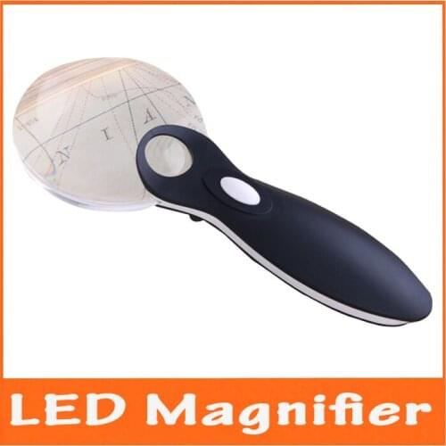 8X 90mm Black Red White Illuminated ABS Plastic Handle LED Lighted Reading Glass with Lamps Handheld Magnifier Loupe