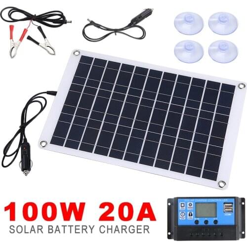 100W Solar Panel Battery Charger With 20A Controller For Car Boat Motorhome Solar Power Cells Charging Kits