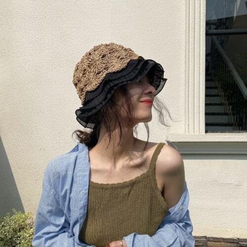 Ladies Lace Knitted Fisherman Hat Hollow Fisherman Hat Crochet Hat Lace Flower Cute Sweet Romantic Sun Hat