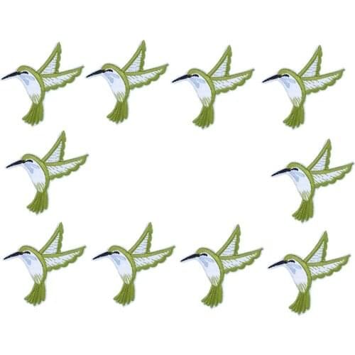 10pcs green bird embroidered patches for clothing iron on patches for clothes badges clothes iron-on patches for jeans