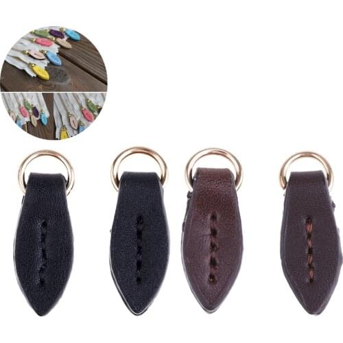 4pcs Leaf Leather Zip Pull Puller Zipper Repair Replacement DIY Sewing Craft