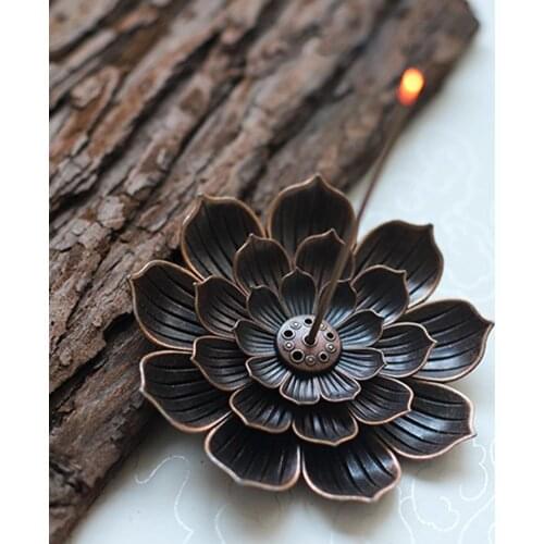 6 Hole Lotus Bronze Censer Plate Cone Incense Burners Holder Seat Home Decor