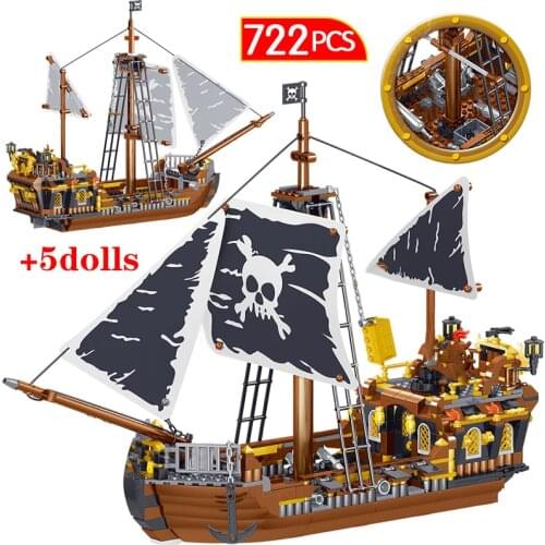 722PCS Creatored Technical Caribbean Pirate Sailing Blocks 3D Model Ship Boat DIY Building Diamond Blocks Bricks Kids Toys