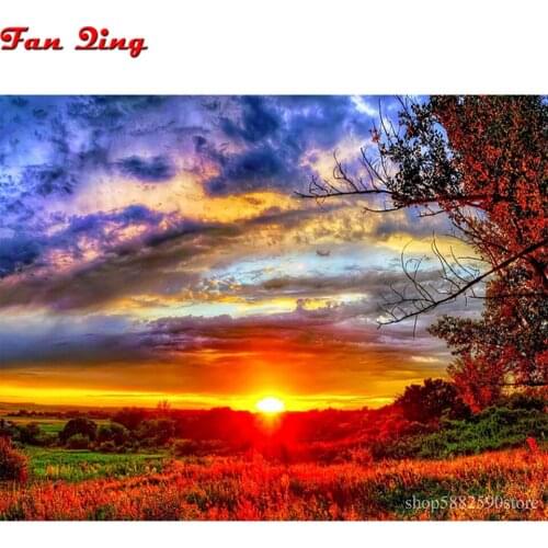 DIY 5D Diamond Painting Landscape Sunset Cross stitch Full Round Diamond Embroidery Scenery Mosaic Pictures Rhinestones Decor