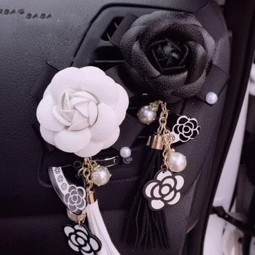 Car Perfume Camellia Air Freshener Fragrance Clip Auto Air Condition Vent Perfume Tassels Pendant Ornament Car Smell Accessories