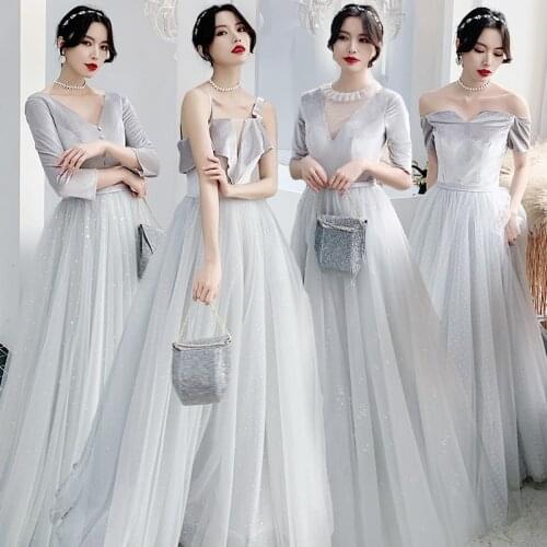White Elegant Bridesmaid Dress A-Line Floor-Length Velvet Tulle Short V-neck Button Simple Wedding Party Dresses For Women E003