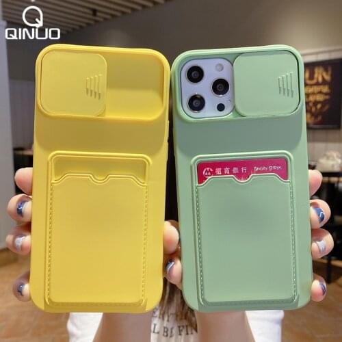 Soft Wallet Card Holder Phone Case for iPhone 12 11 Pro Max X XR XS Max 6 S 7 8 Plus 12 Mini Slide Camera Protection Candy Cover