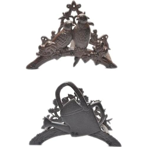 Cast Iron Hose Holder Mounted Wall Antique Rust Finish Home/Garden Water Pipe Rack Birds/Flower/Pot Shape Storage Decor Vintage