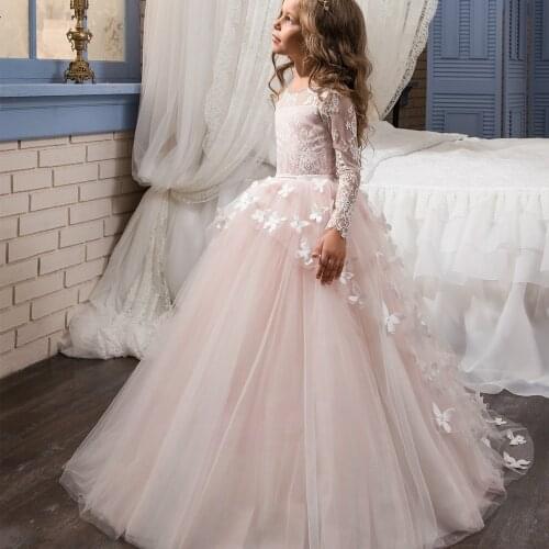 Flower Girl Dresses Lace Beading Communion Dress Tulle Sashes Straps Ball Gown Girl Party Dress New Year 2021