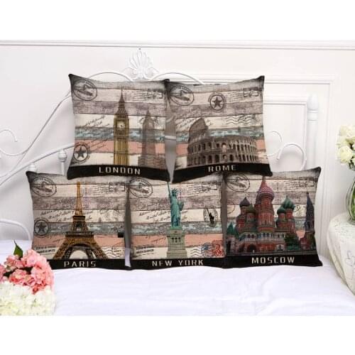 Decorative Pillow Case Eiffel Tower Liberty Statue Pillowcase 17.5 Inches Cotton Linen Chair Seat Throw Pillow Cover L1002