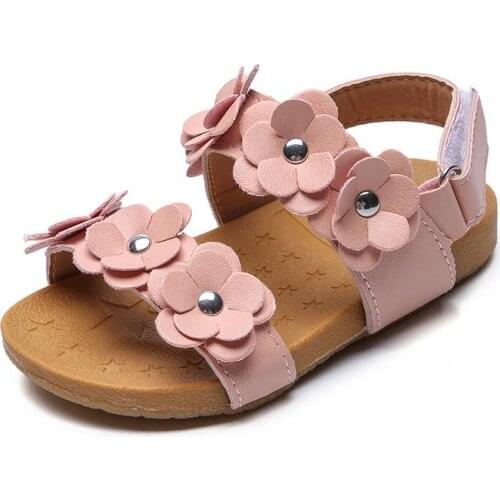 Baby Girl Medium Kids Sandals With Florals Sweet Princess Soft Quality Childrens Beach Sandals For Girls Size