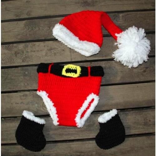 Newborn Christmas hat caps ,crochet baby long tail hat,boots with Diaper Cover 2pcs baby set size:0-1m,3-4m newborn Photo props