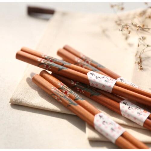 Home Household Handmade Soya Flower Chopsticks Hand-carved Hand-painted Wooden Chopsticks Japanese Tableware Sushi Chopsticks