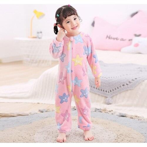 Stitch Flannel Pajamas For Boys Girls Thick Warm Pajama Childrens Print Onesies Jumpsuits Winter Kids Cartoon Blanket Sleepwear