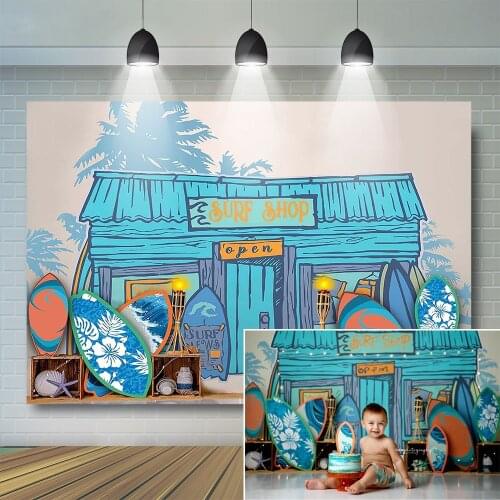 Surfboard Summer Background Kids Phortrait Seaside Beach Photography Backdrop Cake Smash Boy 1st Birthday Banner Photostudio