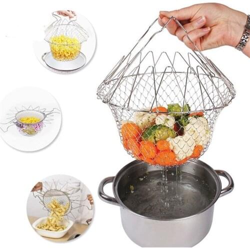 Chef Basket 12 in 1 Steam Rinse Deep Fry Fold Flat easy to Store Foldable Steam Rinse Strain Fry French Chef Basket Magic Basket