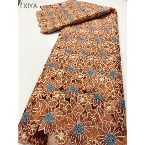 New Arrival Nigerian Cotton Lace Fabric with Stones Embroiderey Hand Cut Lace African Cord Lace Fabric for Party Wedding