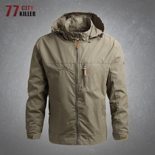 Quick Dry Military Jacket Men Scratch-resistant Waterproof Hooded Coats Male Casual Loose Multiple Pockets Zippers Mens Jackets