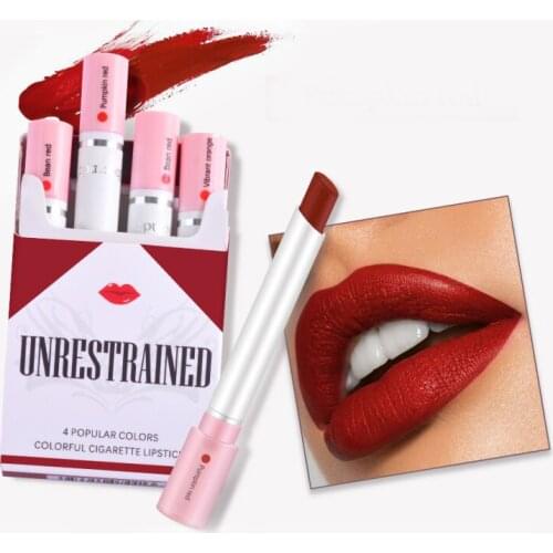 Creative Cigarette Lipstick Set 4 Colors Velvet Matte Lipstick Tubes Long Lasting Waterproof Sexy Nude Lipstick Makeup Set