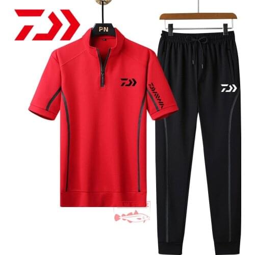 New Daiwa Fishing Clothes Summer Men T-shirt + Sports Pants Suit Quick-drying Fishing Pants Fishing Clothes Sports Running Suit