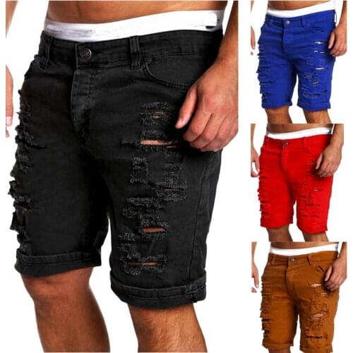 2021 New Multicolor Men Fashion Ripped Jeans Short Pants Motorcycle Rider Slim Slim Straight Denim Shorts