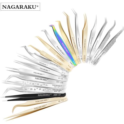 NAGARAKU Eyelash Extension Tweezers False Eyelashes Makeup Stainless Steel Professional Tweezer 3D Accurate Pincet