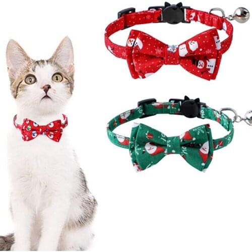 Christmas Pet Collar With Removable Bow Tie And Bell Winter Cute Dog Cat Collars For Kitten Puppy Pet Xmas Outfit Supplies