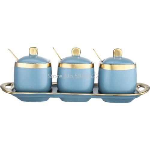 Light Luxury European Household Ceramic Seasoning Box Storage Sugar Bowl Seasoning Box Kitchen Salt Bowl Seasoning Pot Set