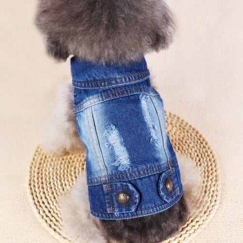 2019 Hole Dog Hoodie Cowboy Jeans Clothes For Small Dogs Spring Summer Chihuahua Dog Jacket French Bulldog Vest Cat Outfit 10E