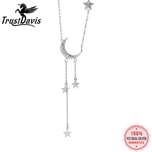 ElfoPlataSi Real 925 Sterling Silver Necklace Women Fashion Short Chain Chock Moon Pendant Gift Fine 925 Jewelry DS2022