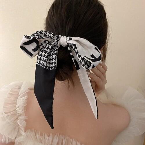 Boho Print Ponytail Pearl Bow Elastic Hair Rope Tie Scrunchies Printed Charms Lady Chic Women Ribbon Hair Bands