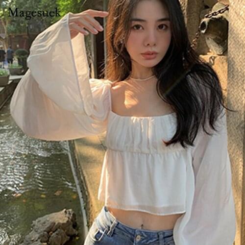 Elegant 2021 Summer Autumn New Women White Shirt Solid Butterfly Sleeve Chiffon Shirt Sweet Chic Short Sleeve Tops Blusas 16416