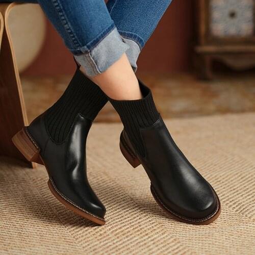 2021 Winter Boots for Women Square Toe Chunky Heel Ankle Boots Short Modern Boots Chelsea Stretch women shoes 3cm heels