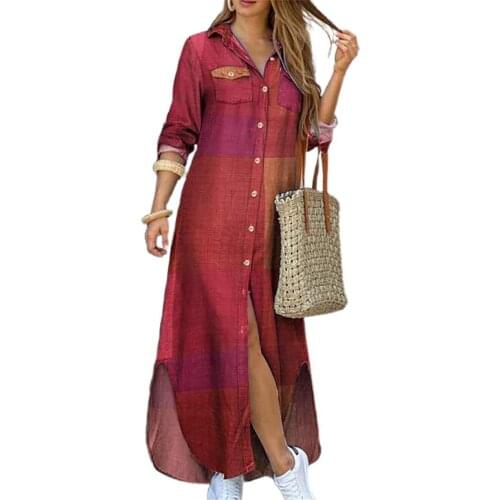 Women Dresses Fashion Long Sleeve Printed Pockets Buttons Party Beach Maxi Shirt Dress платья для женщин 2021