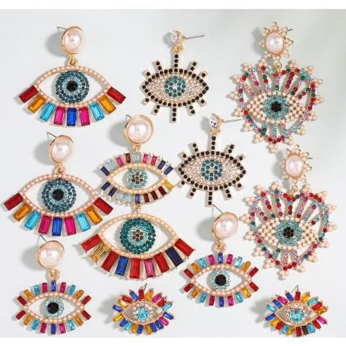 Pauli Manfi 2020 Personality Multicolor Rhinestone Eyes Dangle Earrings Womens Fashion Campus Jewelry Accessories