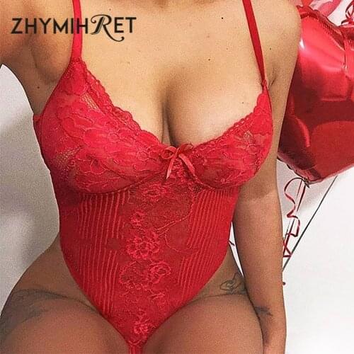 ZHYMIHRET 2021 V Neck Sexy Lace Bodysuit Neon Color Embroidery Bowknot Hollow Out Catsuit Playsuit WomenTransparent Jumpsuit