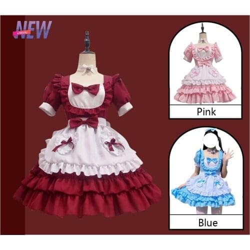 Women Sweet Lolita Maid Dress Pink Blue Red Soft Uniform Princess Dresses Cute Girls Kawaii Maid Outfit Anime Cosplay Costume