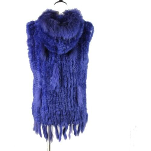2020 new Free shipping women real natural rabbit vest fur with raccoon fur hooded collar trimming waistcoat knitted genuine 6xl