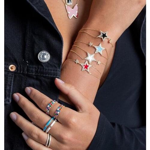 Gold filled high quality white blue red enamel star cz star elegance bracelet for women lady fashion charm Valentines jewelry