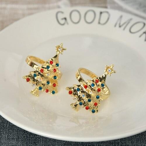 4PCS/Metal Color Diamond Christmas Tree Napkin Ring Table Decoration Ornaments for Family Gathering, Western Food Wedding