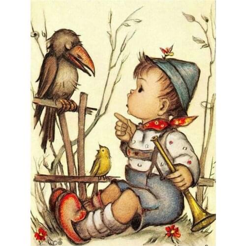 5D Diy Diamond Painting Boy And Crow Cross Stitch Mosaic Needlework Full Square Round Diamond Embroidery RhinestonesZP-4530