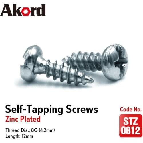ACCORD 100PCS Self-tapping Screws 8Gx12mm Zinc Plated with storage Box Galvanized Steel Fasteners