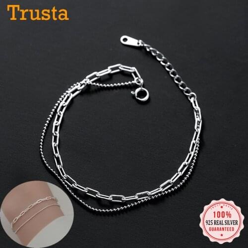 Trustdavis Real 925 Sterling Silver Fashion Double Layer Beads Chain Bracelet For Women Wedding Valentines Day Jewelry DA2246