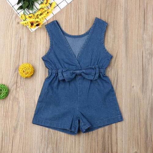 1-6Y Toddler Kid Baby Girl Denim Romper Jumpsuits Short Pants Outfit Clothes