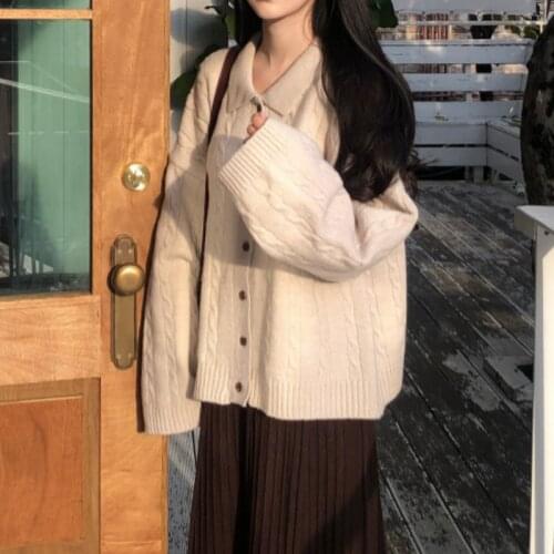Women Cardigan Knitting Sweater Turn Down Collar Single Breasted New Loose Elegance Streetwear Student Harajuku Sweater Outwear